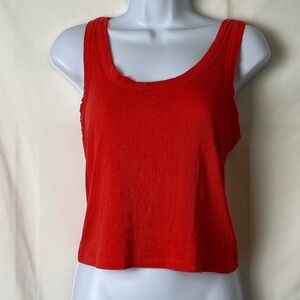 Arizona Jean Co Womens Ribbed Cropped Tan Top Size L Red Classic Summer Layering
